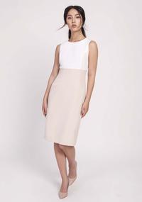 Beige Classic Pencil Dress Made of Combined Materials