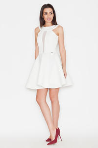 White Flared Evening Transparent Front Panel Dress