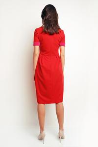Red Midi Dress with Piping at The Sleeves