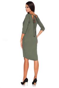 Green Casual Dress with Cut Out Back and Self Tie Bow