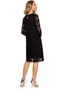 Black Formal Trapezoid Dress With Lace