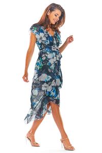 Nevy Blue Envelope Dress Midi in Flowers with a frill