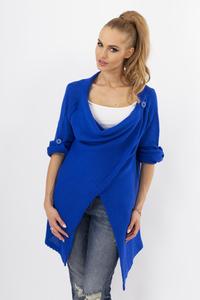 Blue Stylish One Button Rolled-up Sleeves Cardigan