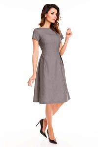 Grey Short Sleeves Midi Flared Dress