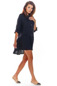 Black Loose Frill Shirt Dress