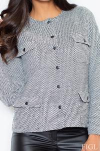 Grey Short Jacket with Four Front Pockets and Snaps Closure