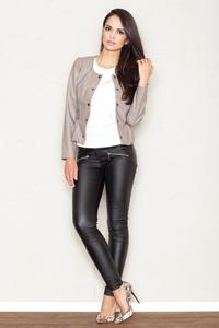 Crop Leather Coffee Jacket with Snap Button Closure