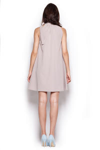 Grey Pleated Neckline Shirt Dress with Bow Tie