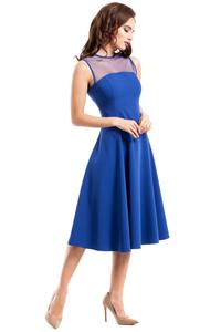 Cornflower Blue Evening Dress with Transparent Neckline