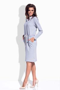 Light Grey Shirt Collar Casual Midi Dress