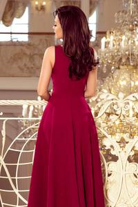 Crimson Long Flared Dress with V-neck