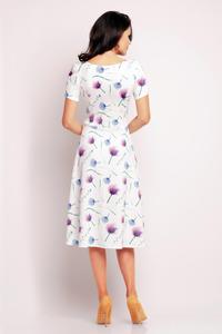 Purple&White Floral Pattern Flared Short Sleeves Dress