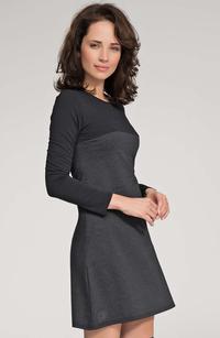 Dark Grey&Black Long Sleeved Flared Mini Dress