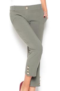 Olive Green 7/8 Simple Pencil Pants with Glod Buttons