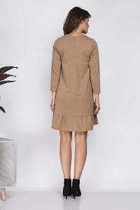 Carmel Brown Loose Knee Length Dress with Frill