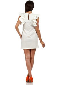 Ecru High Neck Shift Dress with Waterfall Shoulders