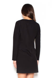 Black Flared 3/4 Sleeves V-Neckline Mini Dress
