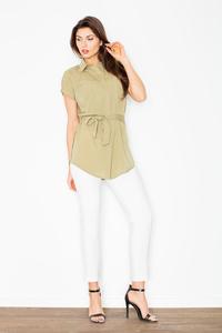 Olive Short Sleeves Short with Self Tie Belt