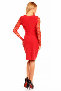 Red Elegant Lace Sleeves Slim Waist Evening Dress