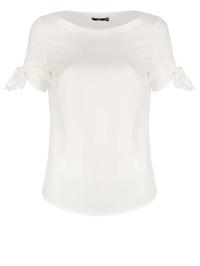 Ecru Short Sleeves Blouse with Bows on the Sleeves