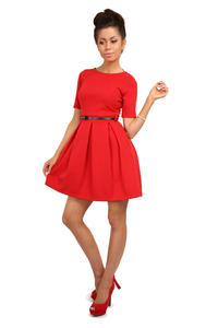Red Magnanimous Modern Belted Tea-length Dress