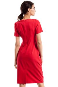 Red Wrinkled Slim Waist Knee Length Dress