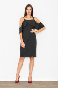 Black Spaghetti Straps Pencil Dress with a Frill