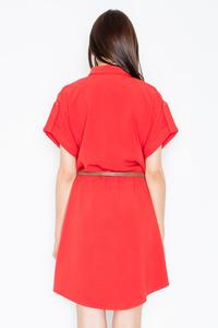 Red Shirt Dress with Rolled-up Sleeves