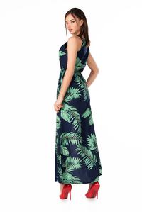 Long Sleeveless Dress with Tropical Print