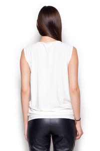 Ecru Sleeveless Drape Blouse with Front Strap