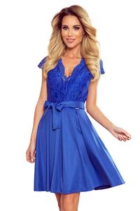 Blue Flared Evening Dress with Lace
