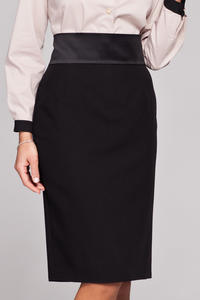 Black Knee Length Pencil Skirt with Glossy Belt