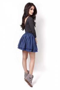 Blue Elastic Waist Firlled Mini Skirt