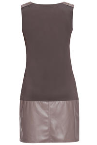Grey Leather Hemline Sleeveless Shift Dress
