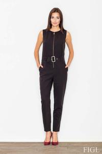 Black Zipper Closure Belted Ladies Jumpsuit