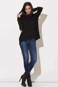 Drop Shoulder Elbow Patch Bateau Neck Black Sweater