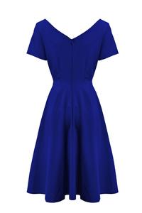 Blue V-Neckline Plared Midi Dress