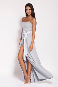 Grey Off-Shoulders Maxi Evening Dress