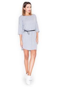 Grey Casual Comfy 3/4 Sleeves Mini Dress with Belt