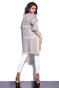 Grey&Salmon Long Cardigan with Contrasting Piping