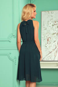 Green Chiffon Flared Dress with Belt