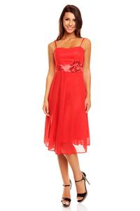 Red Spaghetti Straps Coctail Dress with A Flower
