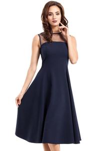 Dark Blue Evening Dress with Transparent Neckline