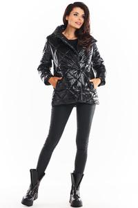 Black Shiny High Neck Fall Jacket