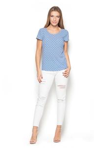 Blue Scoop Neckline Geometric Pattern T-shirt