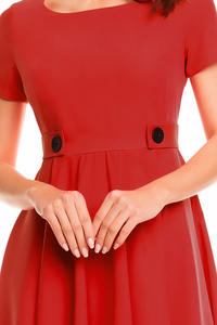 Red Short Sleeves Light Pleats Dress