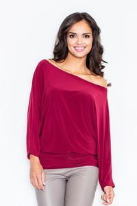 Dark Red Loose Bat Long Sleeves Blouse