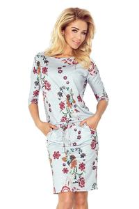 Gray Dress with Embroidered Flowers Drawn in Waistband