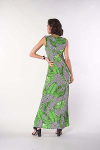 Maxi Summer Dress with a Rectangular Neckline - Leaves