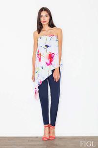 Two Pieces Jumpsuit Flowered Top and Navy Plain Bottom